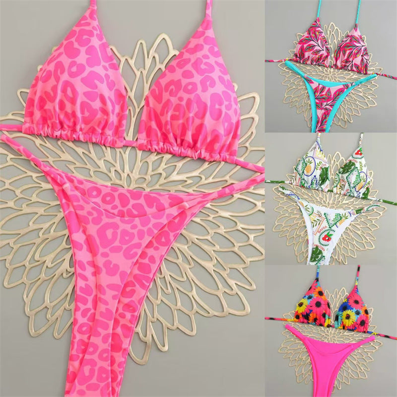 Damen Triangelbikini mit buntem Muster und verstellbaren Trägern R&B