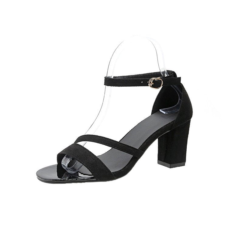 Damen elegante Sandaletten mit breiten Riemen und modischem Blockabsatz R&B