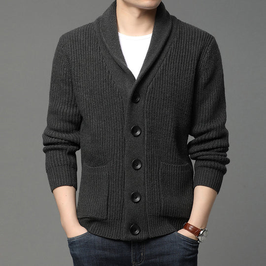 Herren Strickjacke mit Schalkragen und praktischen Taschen R&B