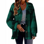 Damen nan kuschelige Sherpa-Karo-Übergangsjacke mit Brusttaschen und großzügigem Oversize-Schnitt R&B