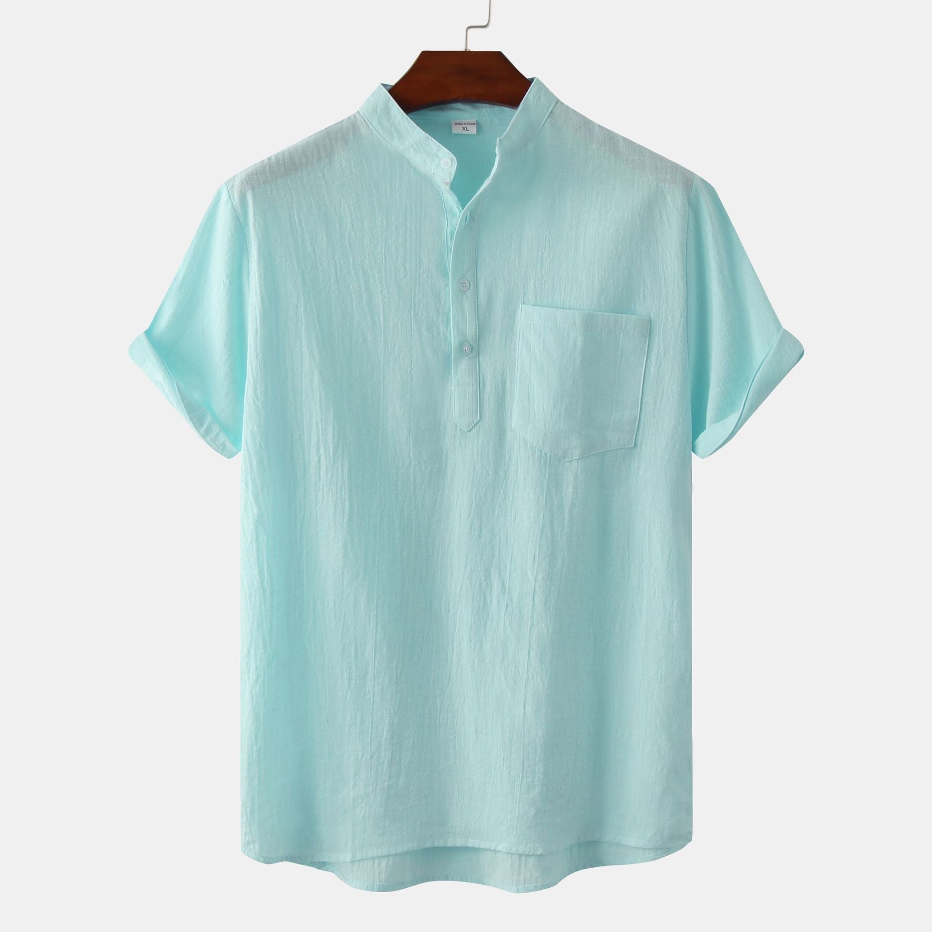 Herren Kurzarmhemd im legeren Henley-Stil mit Brusttasche