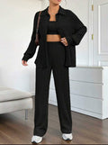 Damen Elegantes Set aus gestreifter Bluse und lockerer Hose R&B