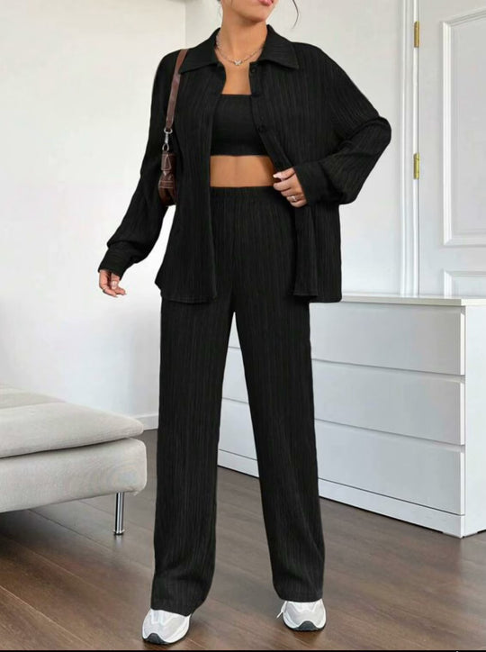 Damen Elegantes Set aus gestreifter Bluse und lockerer Hose R&B
