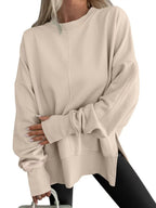 Damen Bequemer Langarm-Sweater mit Seitenschlitzen R&B