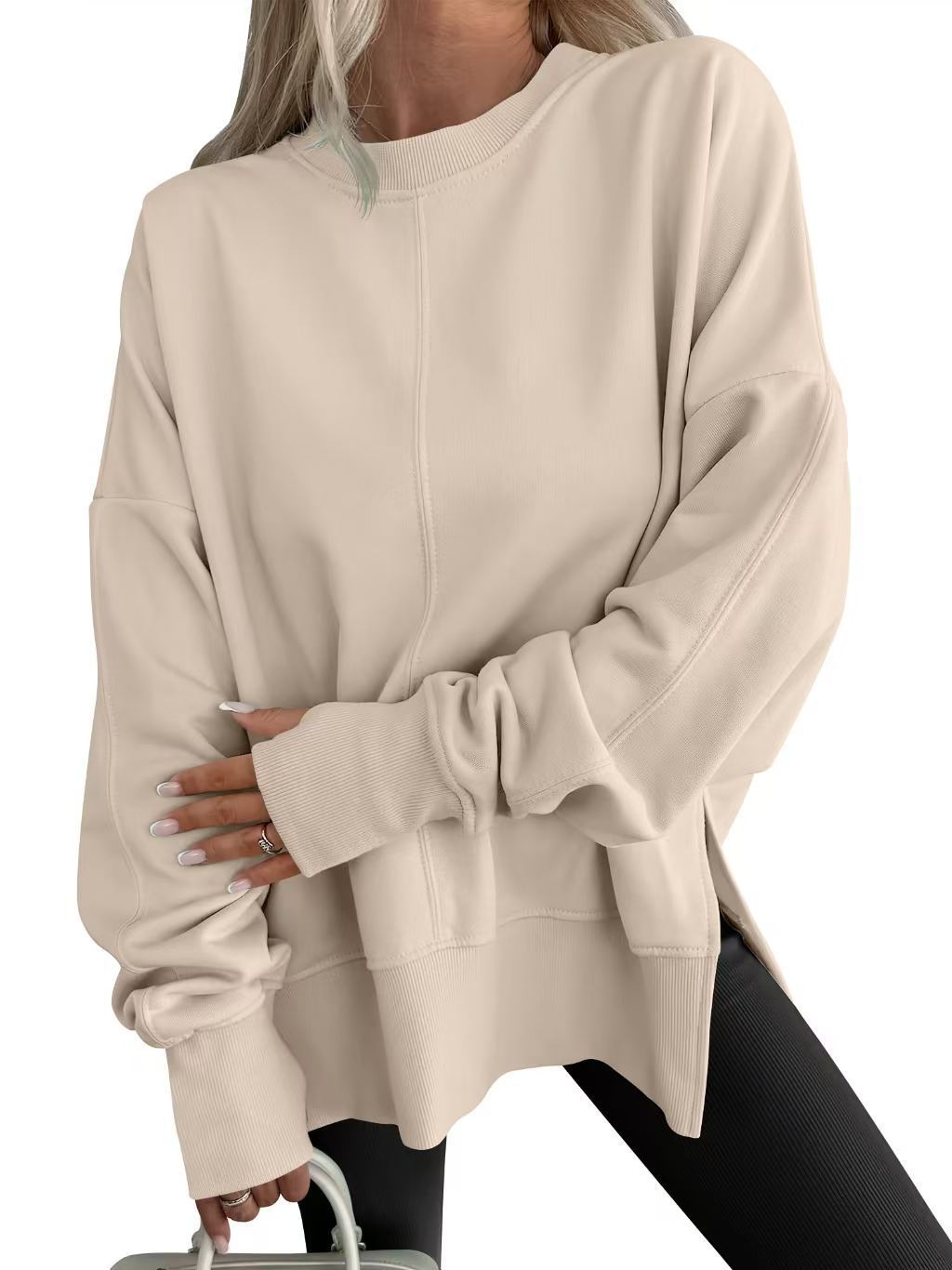 Damen Bequemer Langarm-Sweater mit Seitenschlitzen R&B