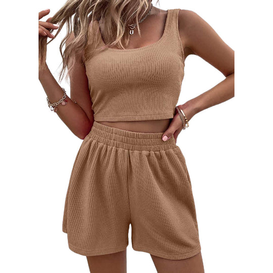 Damen Sportliches Crop-Top und Shorts Ensemble R&B