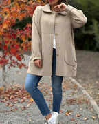 Damen Oversized Wollmantel mit dekorativen Knöpfen und großen Taschen R&B