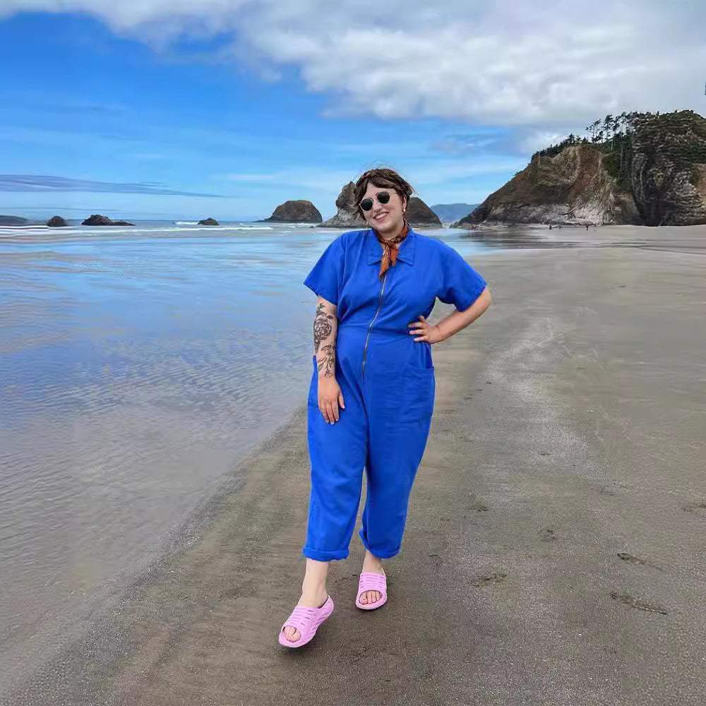 Damen legerer Jumpsuit mit praktischen Taschen und Reißverschluss R&B