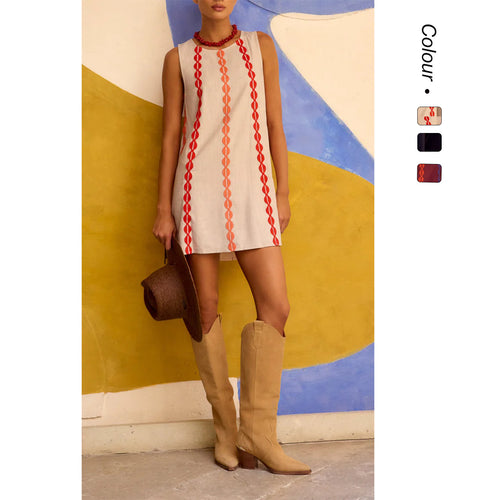 Damen Sommerliches Leinenkleid im eleganten A-Linien-Schnitt mit gestickten Akzenten R&B