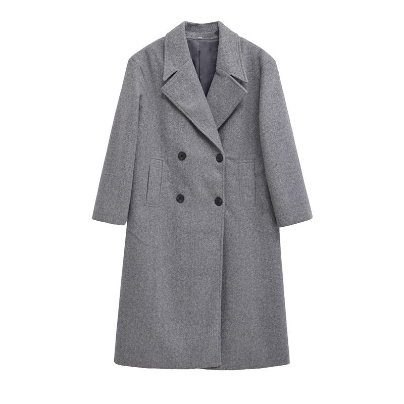 Damen Eleganter Übergrößen Doppelreiher-Wollmantel R&B