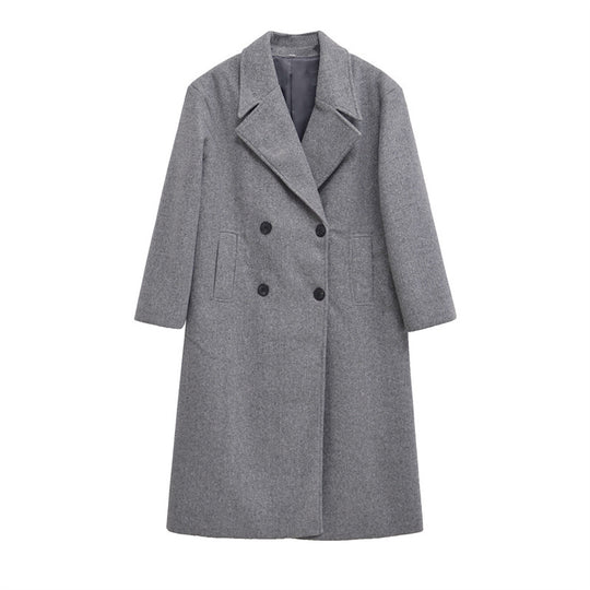 Damen Eleganter Übergrößen Doppelreiher-Wollmantel R&B