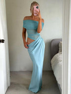 Damen Elegantes Wickelkleid mit Off-Shoulder Design und Drapierungseffekt R&B