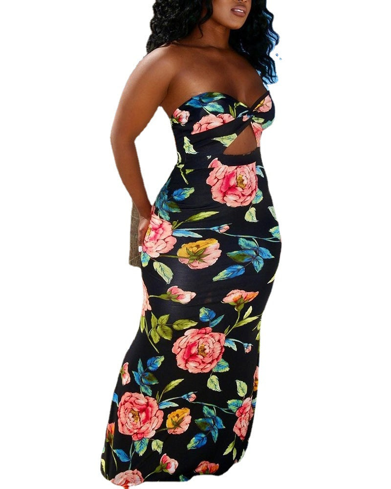 Damen Maxikleid mit schickem Cut-Out-Design und glänzenden Akzenten R&B