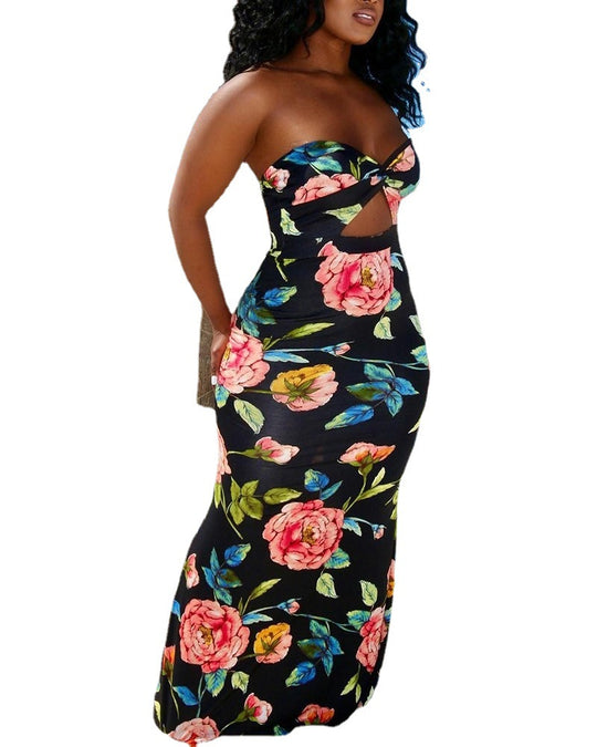 Damen Maxikleid mit schickem Cut-Out-Design und glänzenden Akzenten R&B