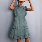Damen luftiges Sommerkleid mit voluminösen Rüschensäumen und femininer Silhouette R&B