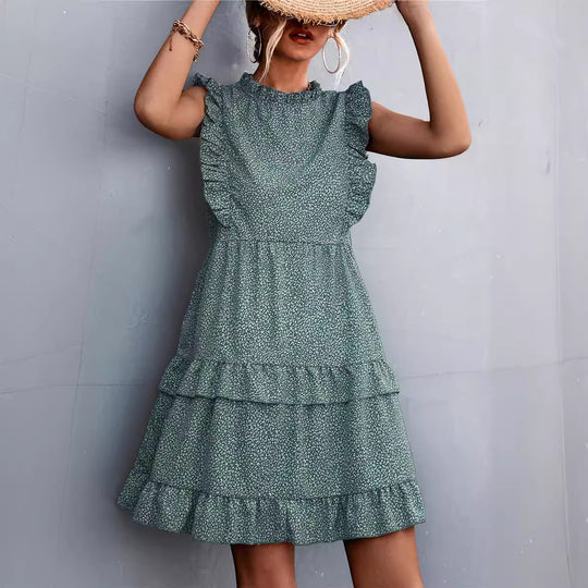 Damen luftiges Sommerkleid mit voluminösen Rüschensäumen und femininer Silhouette R&B
