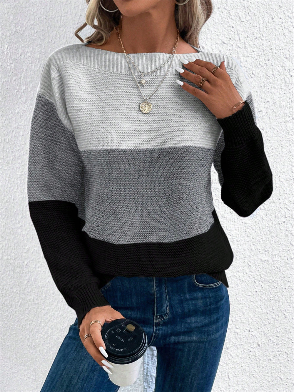 Damen Klassischer Pullover mit Streifenmuster R&B