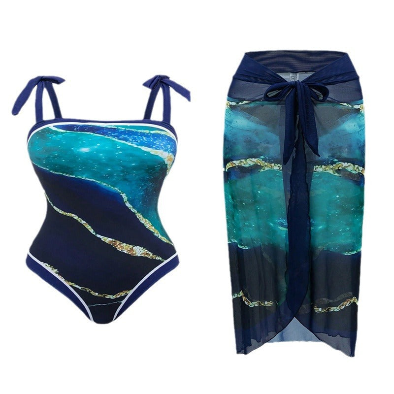 Damen Einteiler Badeanzug mit elegantem transparentem Cover-Up