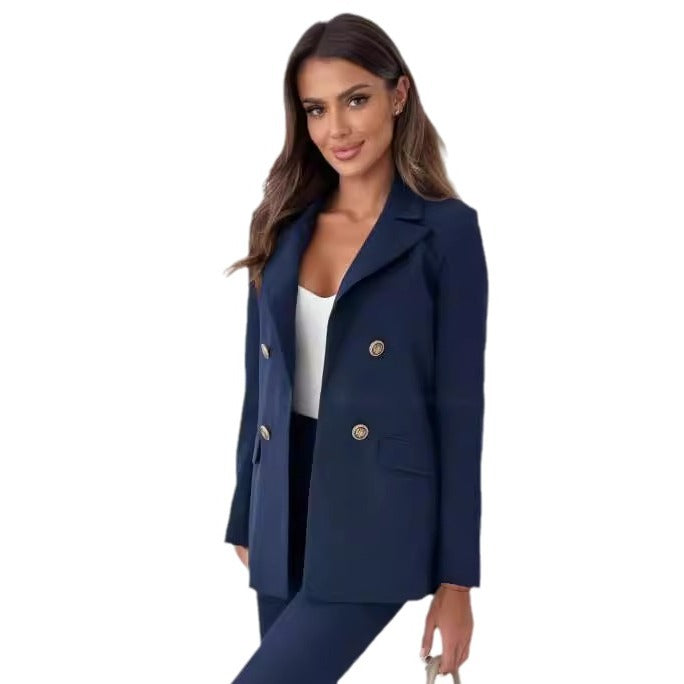 Damen Eleganter Double-Breasted Blazer mit goldenen Knöpfen und moderner Passform R&B