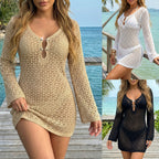 Damen eleganter Häkel-Strandüberwurf mit tiefem V-Ausschnitt R&B