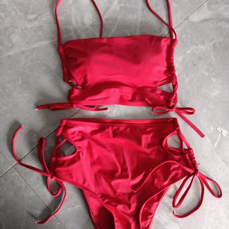 Damen Bikini-Set mit hohem Bund und modischem Knotendetail R&B