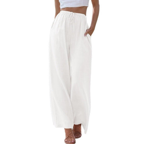 Damen nan weite Leinenhose mit elastischem Bund Kordel und Seitentaschen R&B