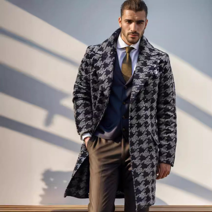Herren eleganter Mantel im Hahnentrittmuster R&B