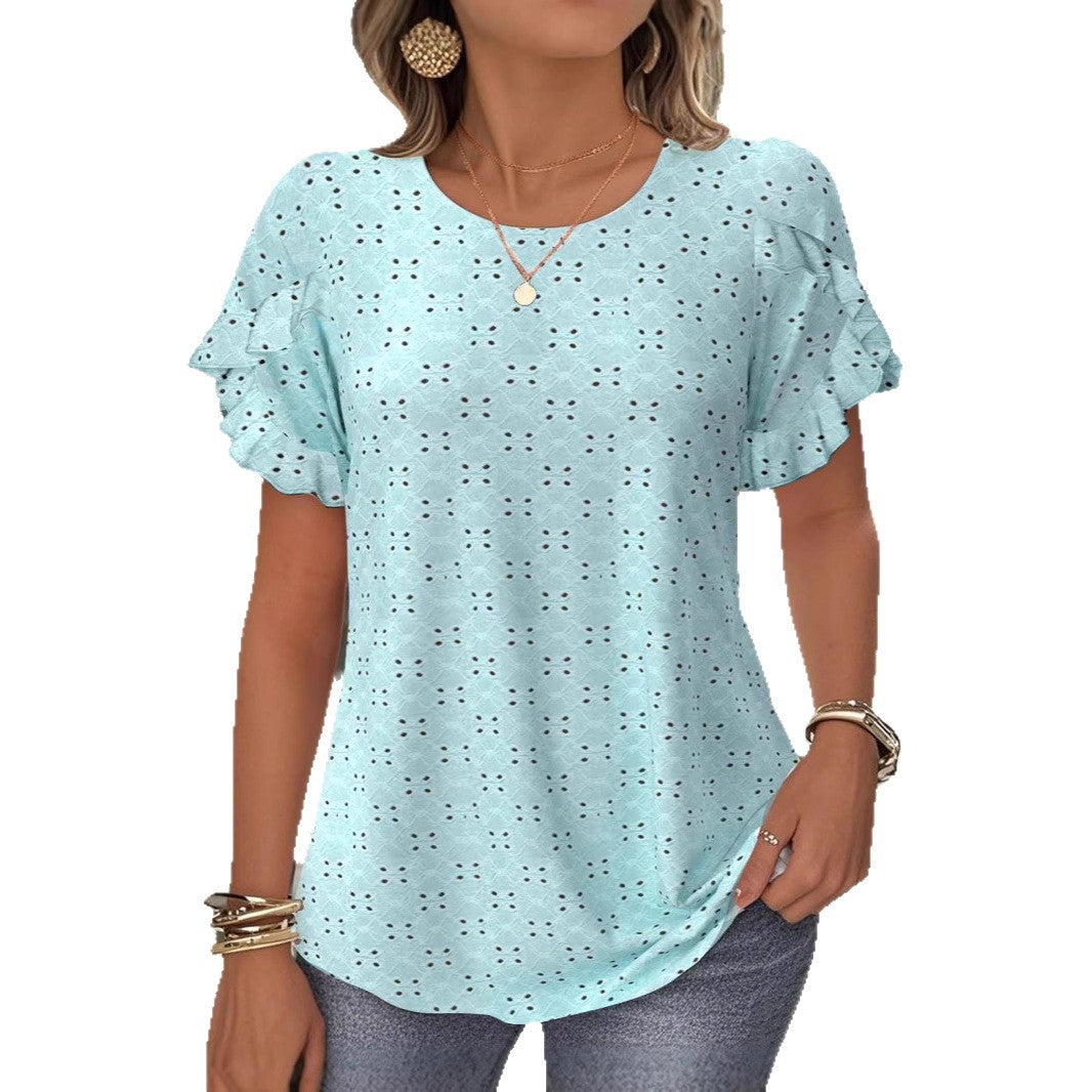 Damen Blusenshirt mit dekorativen Rüschendetails und feinem Lochmuster Heidi-Mode