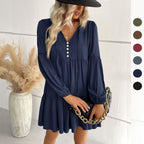 Damen lässiges Tunika-Kleid mit Knopfdetail und Volant-Design R&B
