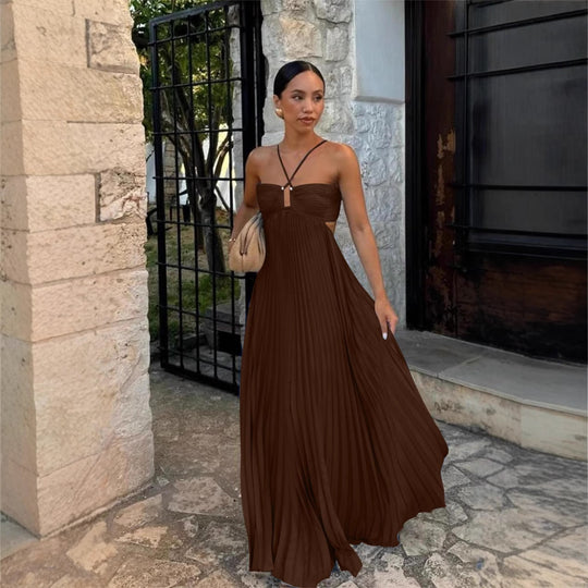 Damen Plisseekleid mit schulterfreiem Design und raffinierten Trägerdetails R&B