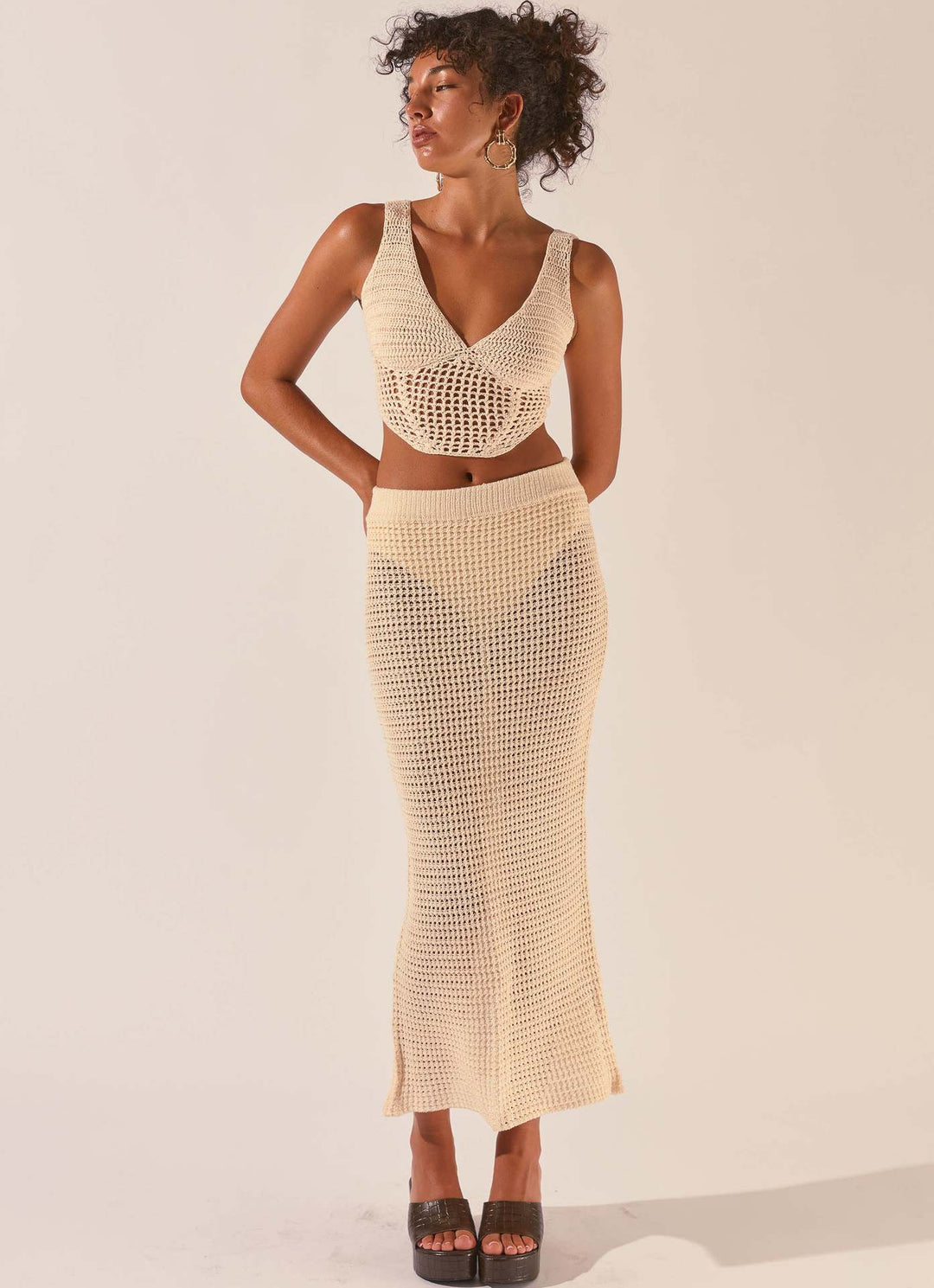 Damen gehäkeltes Crop-Top und Maxirock-Set R&B