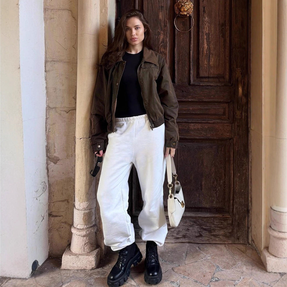 Damen Kunstlederjacke mit attraktivem Leopardenmuster und elastischem Bund R&B