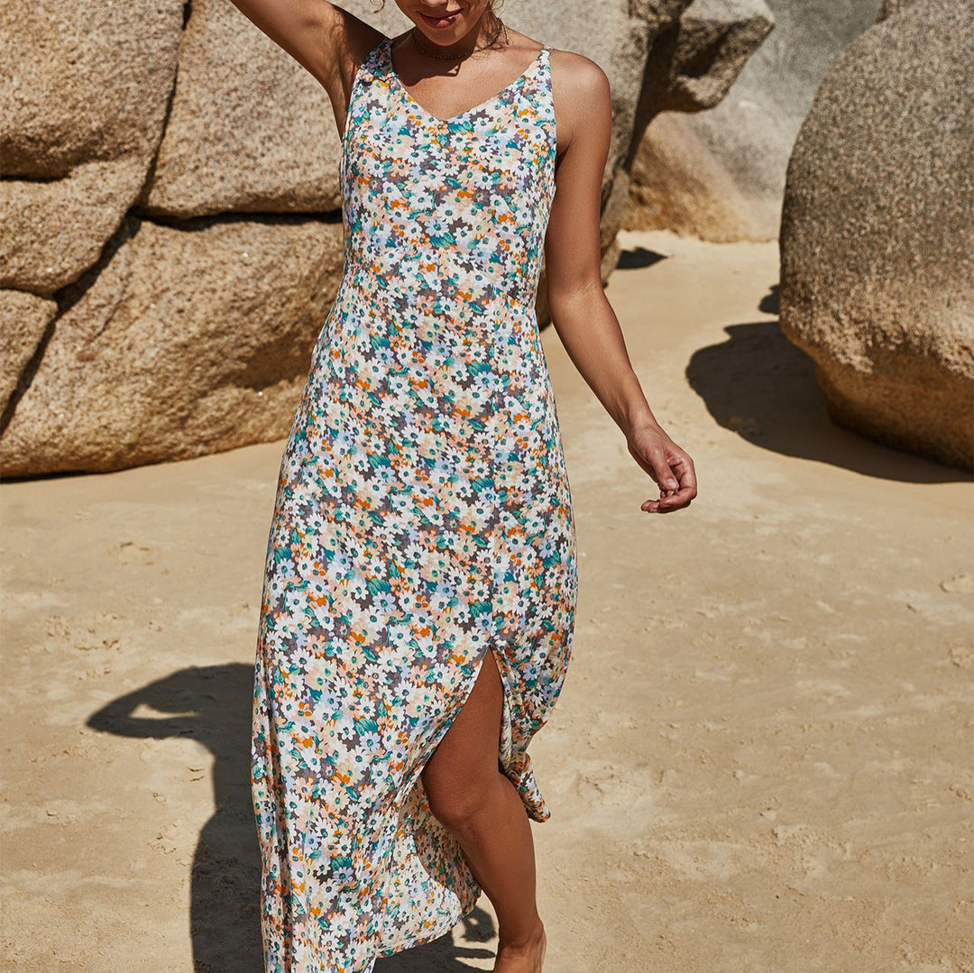 Damen Maxikleid mit floralem Muster und seitlichem Schlitz R&B