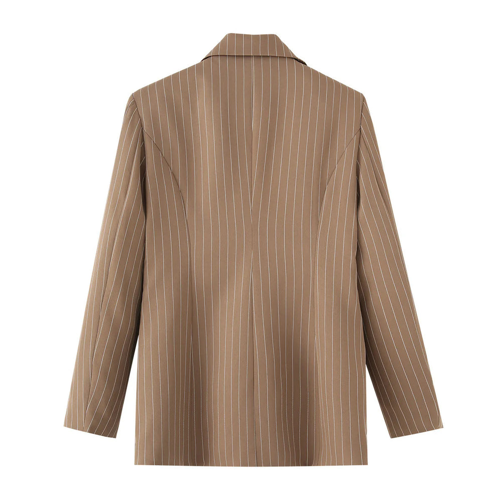 Damen gestreifte Blazerjacke mit elegantem Kragen und praktischen Taschen R&B