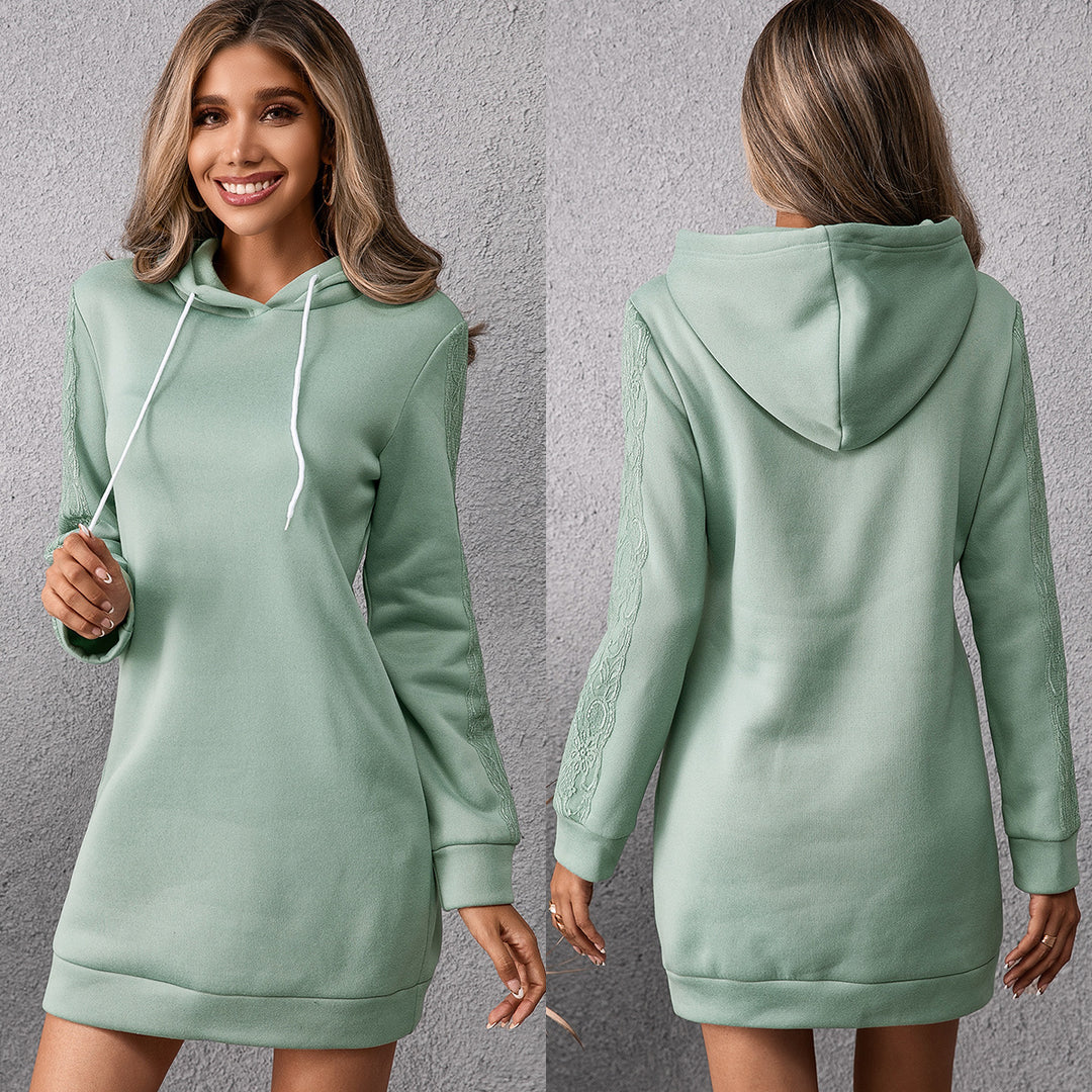 Damen lässiges Sweatkleid mit Kapuze und praktischen Taschen R&B