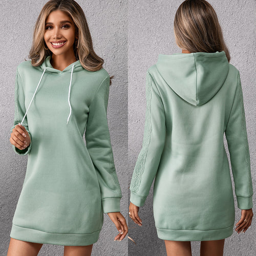 Damen lässiges Sweatkleid mit Kapuze und praktischen Taschen R&B
