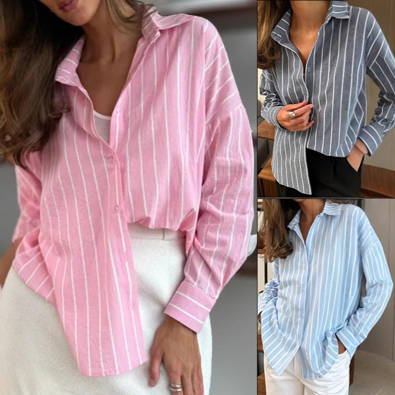 Damen lässige Bluse mit feinen Streifen und großzügigem Schnitt R&B