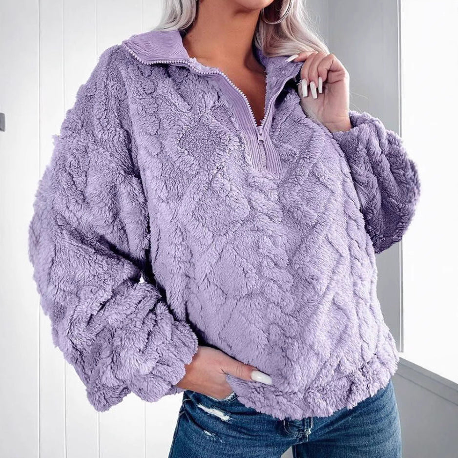 Damen Kuschelige Fleece-Pullover mit Reißverschluss und Wabenmuster R&B