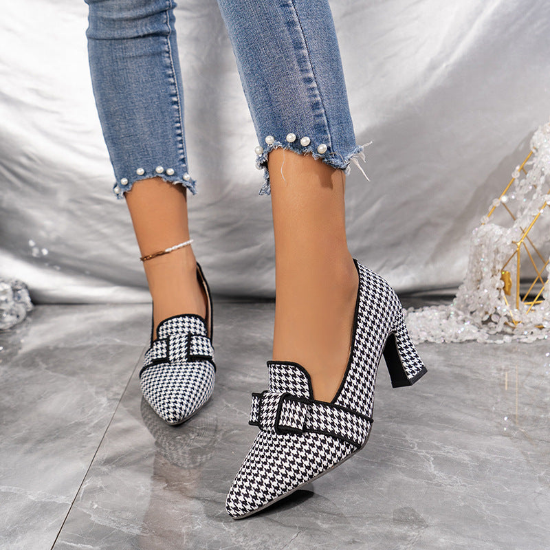 Damen elegante Pumps mit ausgefallenem Karomuster und modischem Schleifendesign R&B