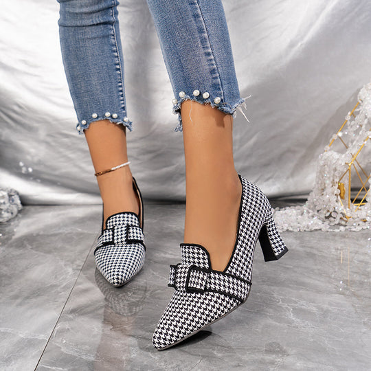 Damen elegante Pumps mit ausgefallenem Karomuster und modischem Schleifendesign R&B