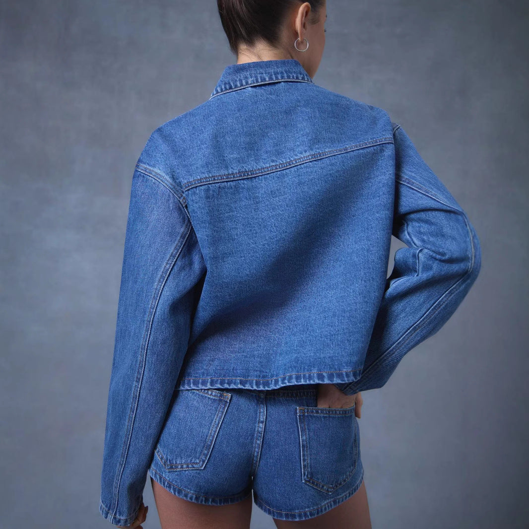 Damen modische Denimjacke mit dekorativen Kordelzügen R&B
