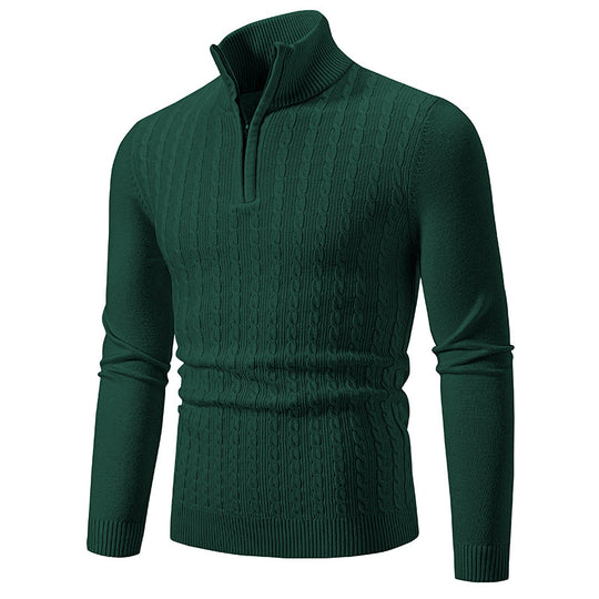 Herren Strickpullover mit halbem Reißverschluss und strukturiertem Zopfmuster R&B