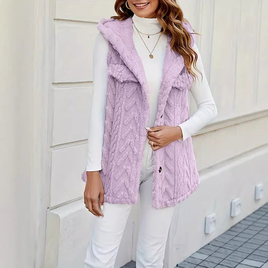 Damen lange Strickweste mit kapuze und aufgesetzten Taschen R&B