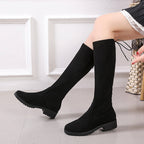 Damen Überknee-Stiefel mit samtiger Oberfläche und verstellbarem Schnürdetail R&B