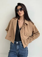 Damen Modische Kurzjacke mit doppelter Knopfleiste und lässigem Schnitt R&B