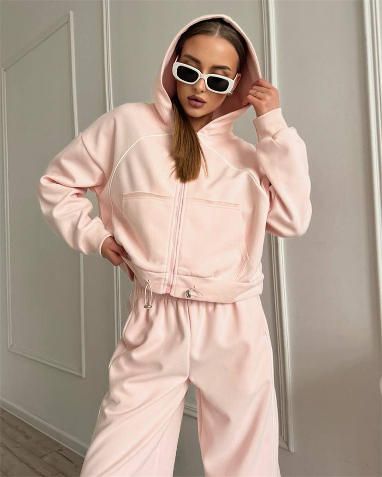 Damen sportlicher Kapuzenjacken- und Jogginghosen-Set mit modernem Design und praktischen Taschen R&B
