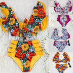 Damen Bikini-Set mit Rüschendetails und floralem Muster R&B