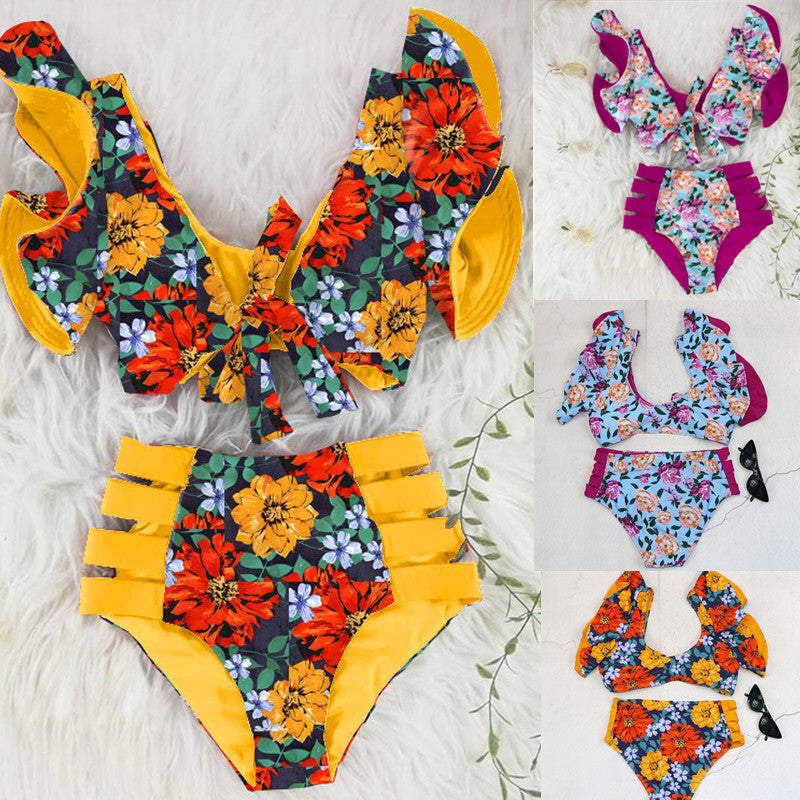 Damen Bikini-Set mit Rüschendetails und floralem Muster R&B