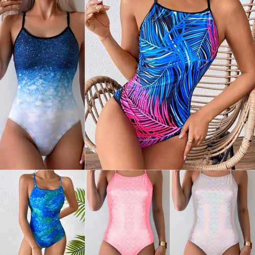 Damen Sportlicher Badeanzug mit modernem Pflanzenmuster R&B