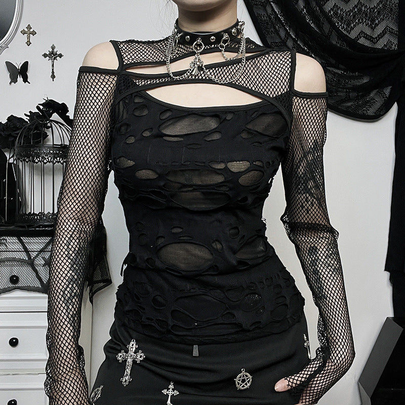 Damen Modisches Oberteil mit transparentem Mesh-Design und raffinierten Cut-Outs R&B